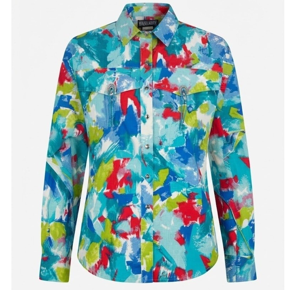 Roughrider by Circle T Vintage Western Shirt Abstract Paint Concho 7/8 - CJ